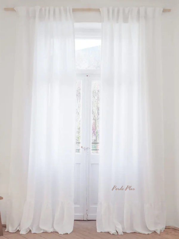 Fırfırlı Tül Perde Beyaz