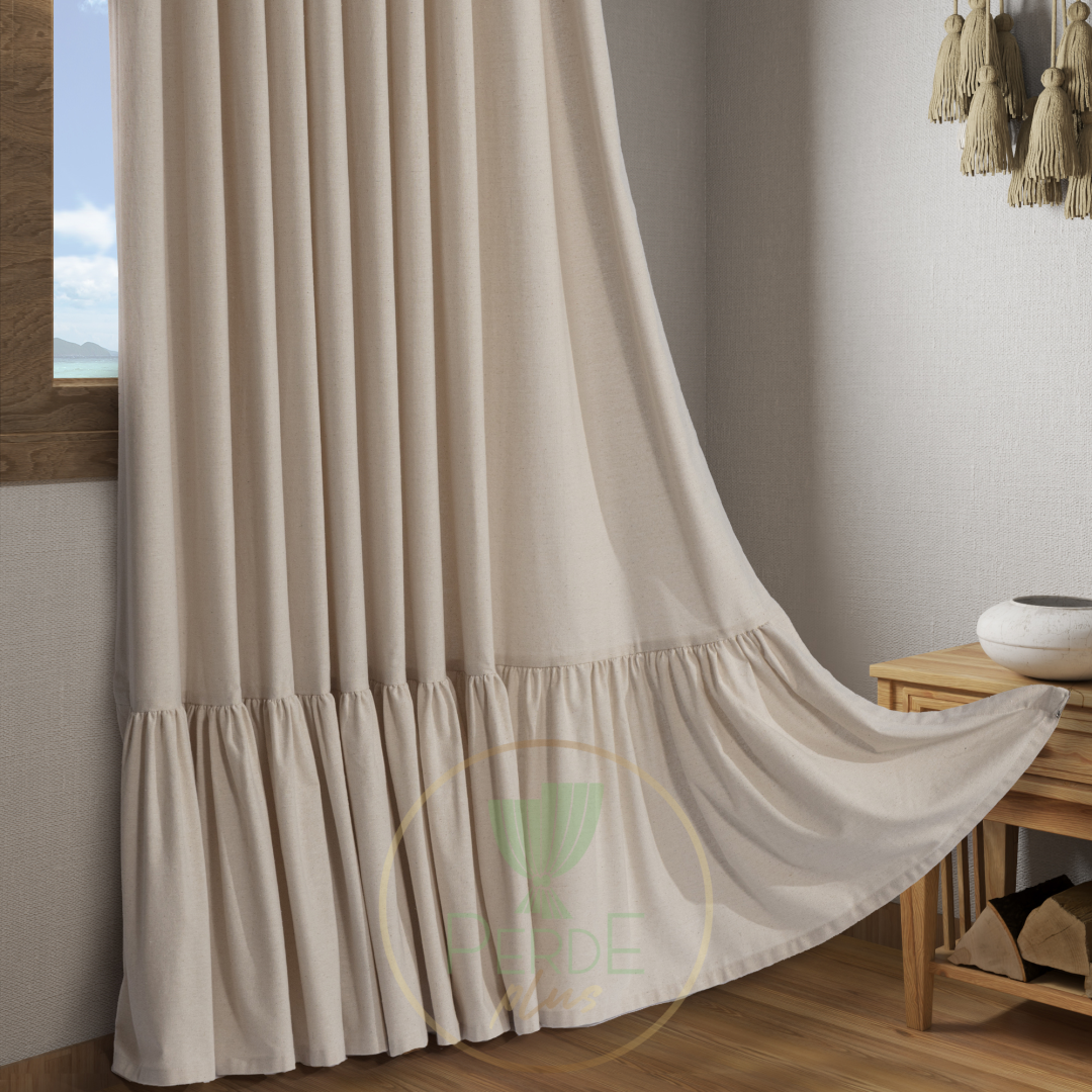 Eteği Fırfırlı Pamuklu Fon Perde